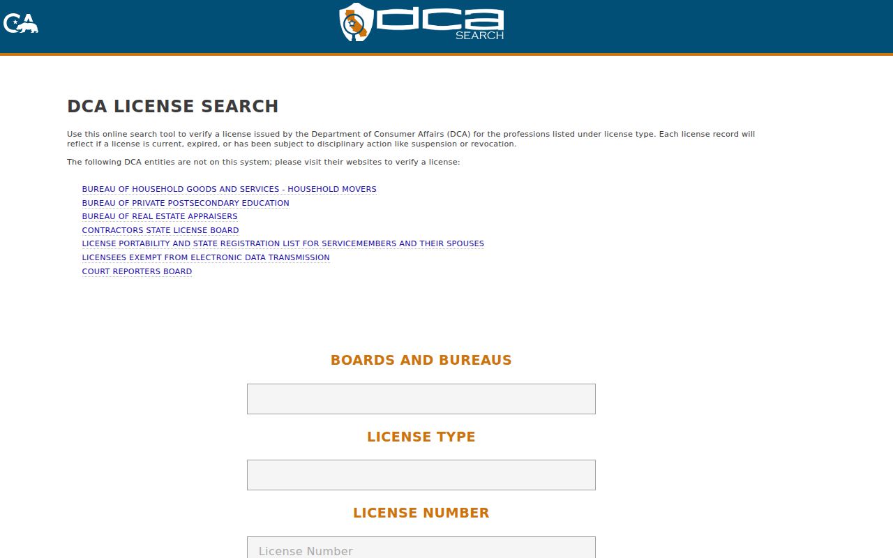 Palm Desert people search California professional licenses