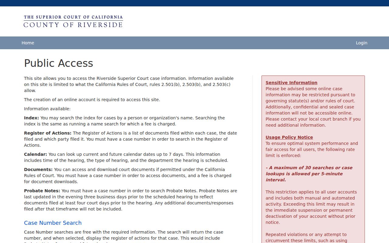Palm Desert people search Riverside court public access