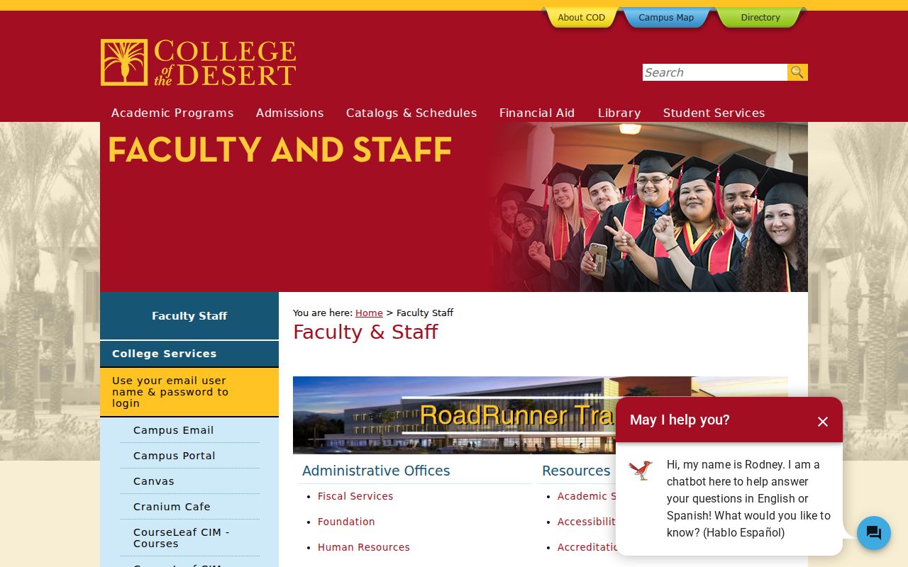 Palm Desert people directories College of the Desert faculty staff page