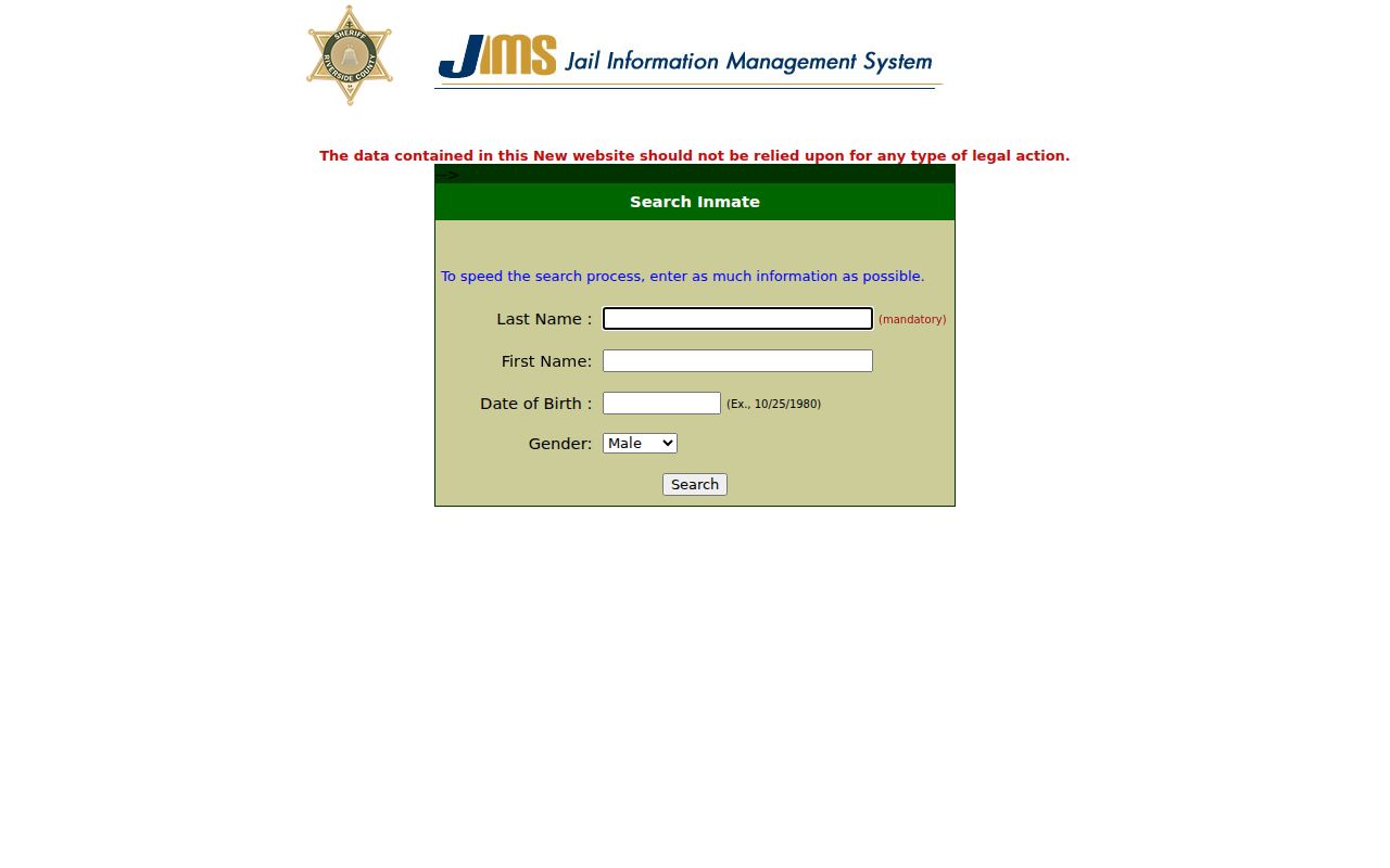 Palm Desert public records lookup in the Riverside inmate system