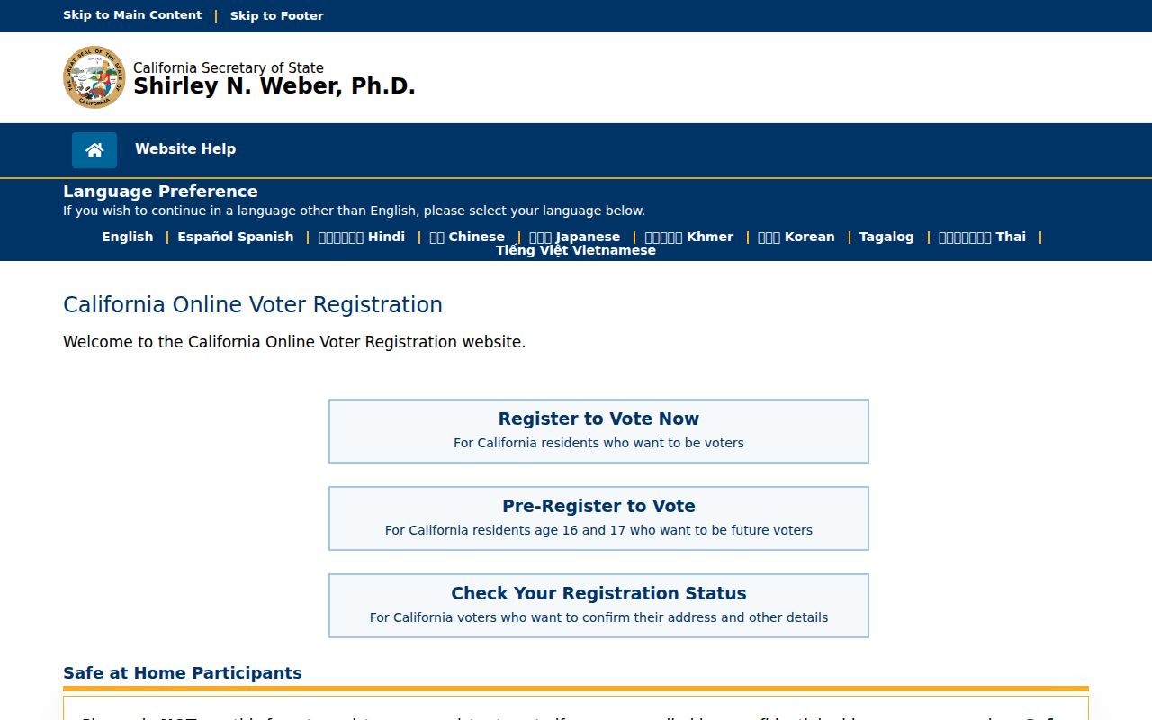 Palm Desert voter registration access through California online voter services